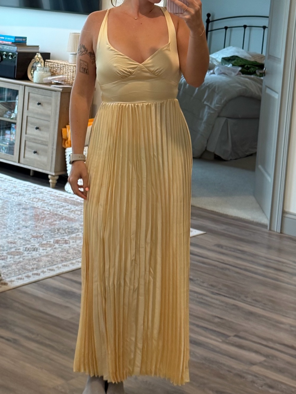 Hazel the Label Pleated Maxi Dress in Soft Yellow